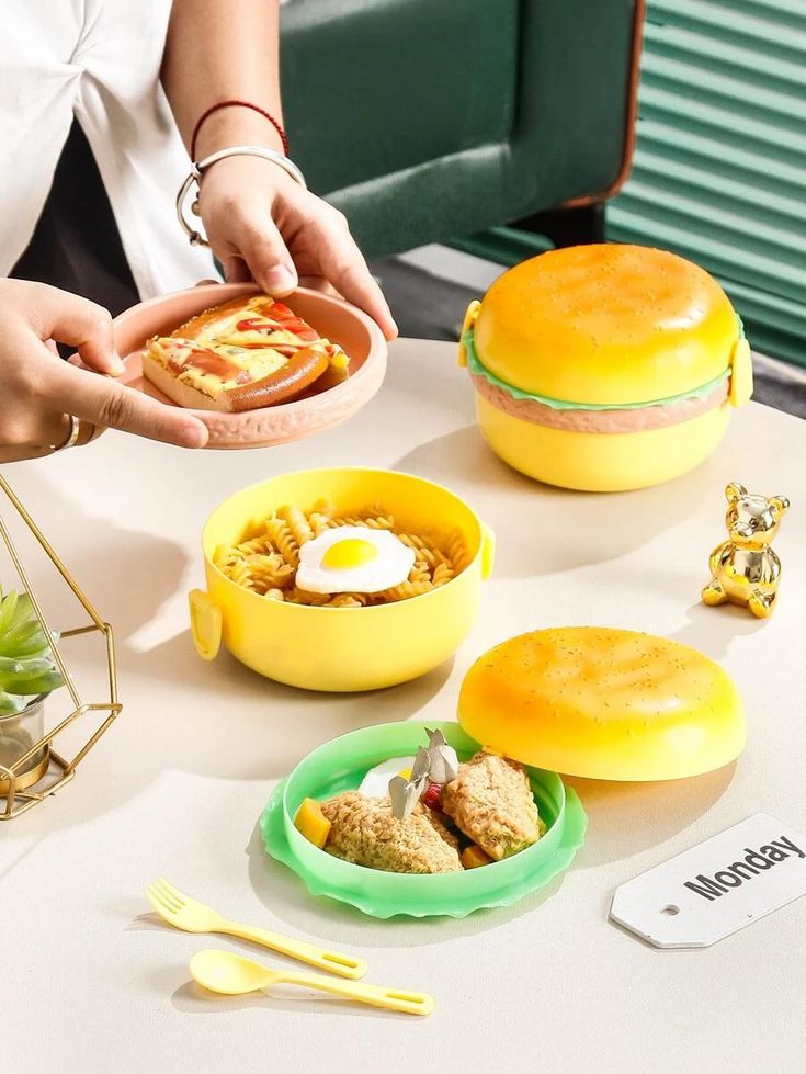 Cute Burger Shape Lunch Box Perfect For School Kids Office Worker 3 layer Container Box