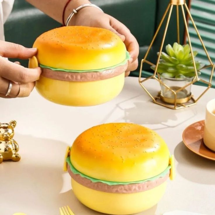 Cute Burger Shape Lunch Box Perfect For School Kids Office Worker 3 layer Container Box