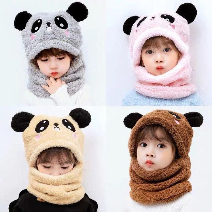 Kids Winter Panda Wool Cap With Neck Warmer