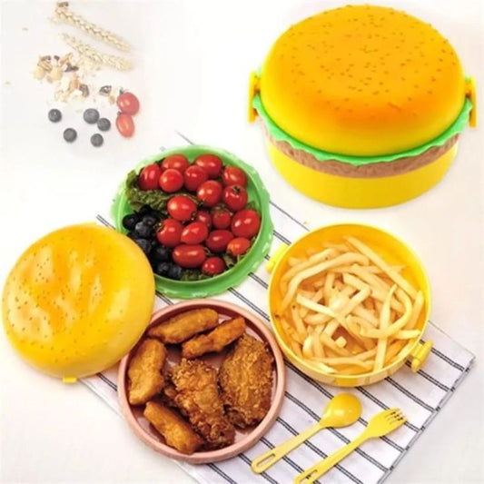 Cute Burger Shape Lunch Box Perfect For School Kids Office Worker 3 layer Container Box