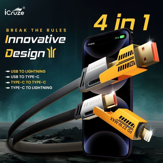 4-in-1 USB-C Fast Charging Cable 1M | PD 65W/27W Steel Braided Multi Charging Cord | Type-C to iPhone, Type-C to Type-C, USB to C & iPhone