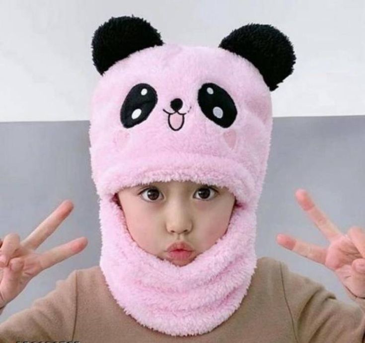 Kids Winter Panda Wool Cap With Neck Warmer