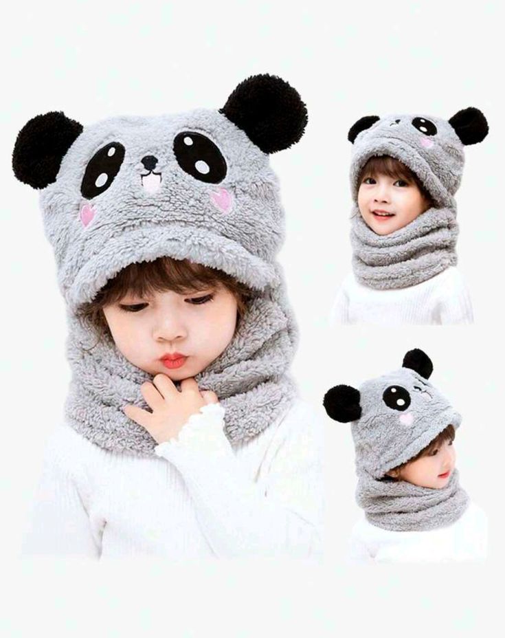 Kids Winter Panda Wool Cap With Neck Warmer